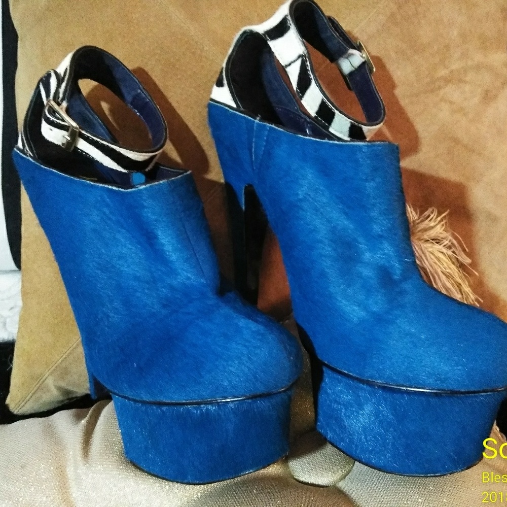 Genuine Pony Hair Platform Stilleto Ankle Booties